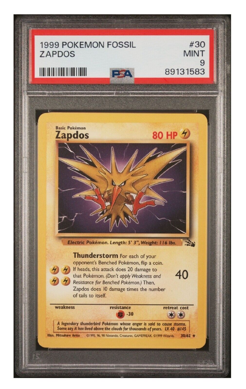 Pokémon TCG Zapdos #30/62 Non-Holo Rare 1999 Fossil Set PSA 9 MINT