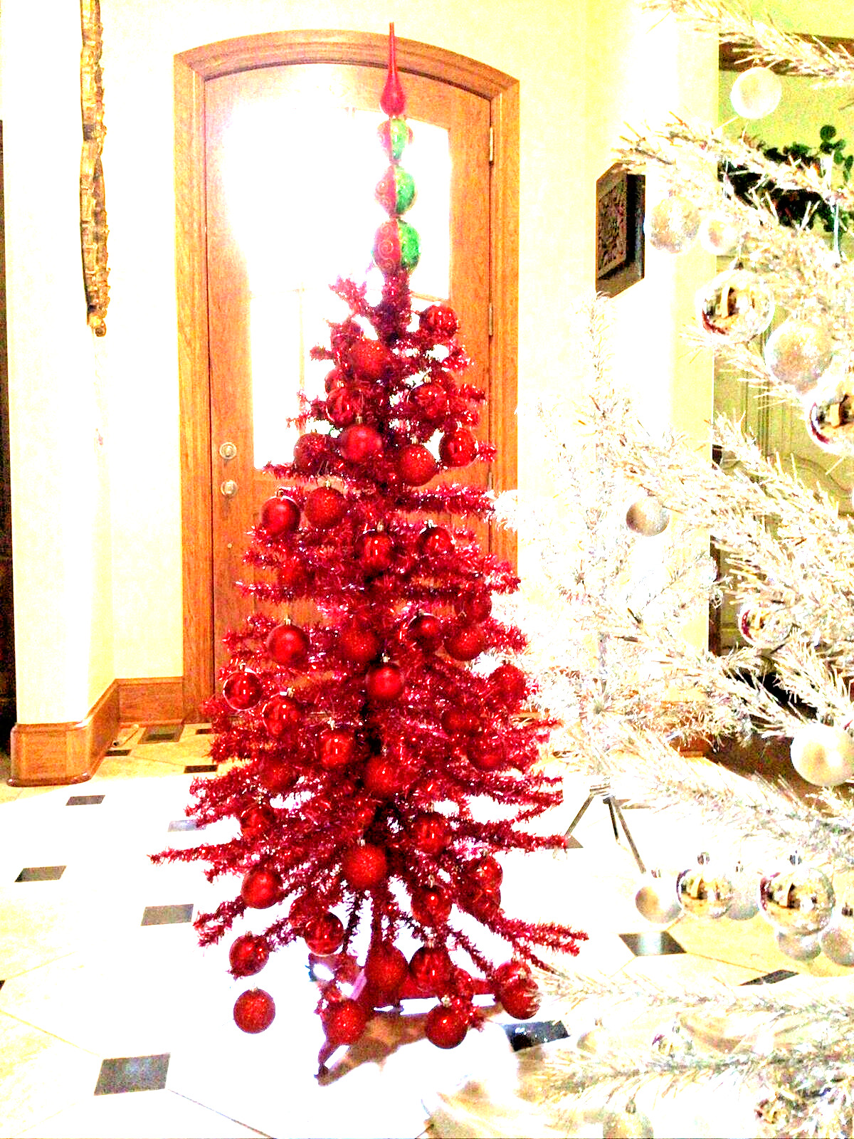 GORGEOUS ORIGINAL 80'S CHRISTMAS TREE, ORNAMENTS,2 TOPPERS KURT ADLER GLASS  5'