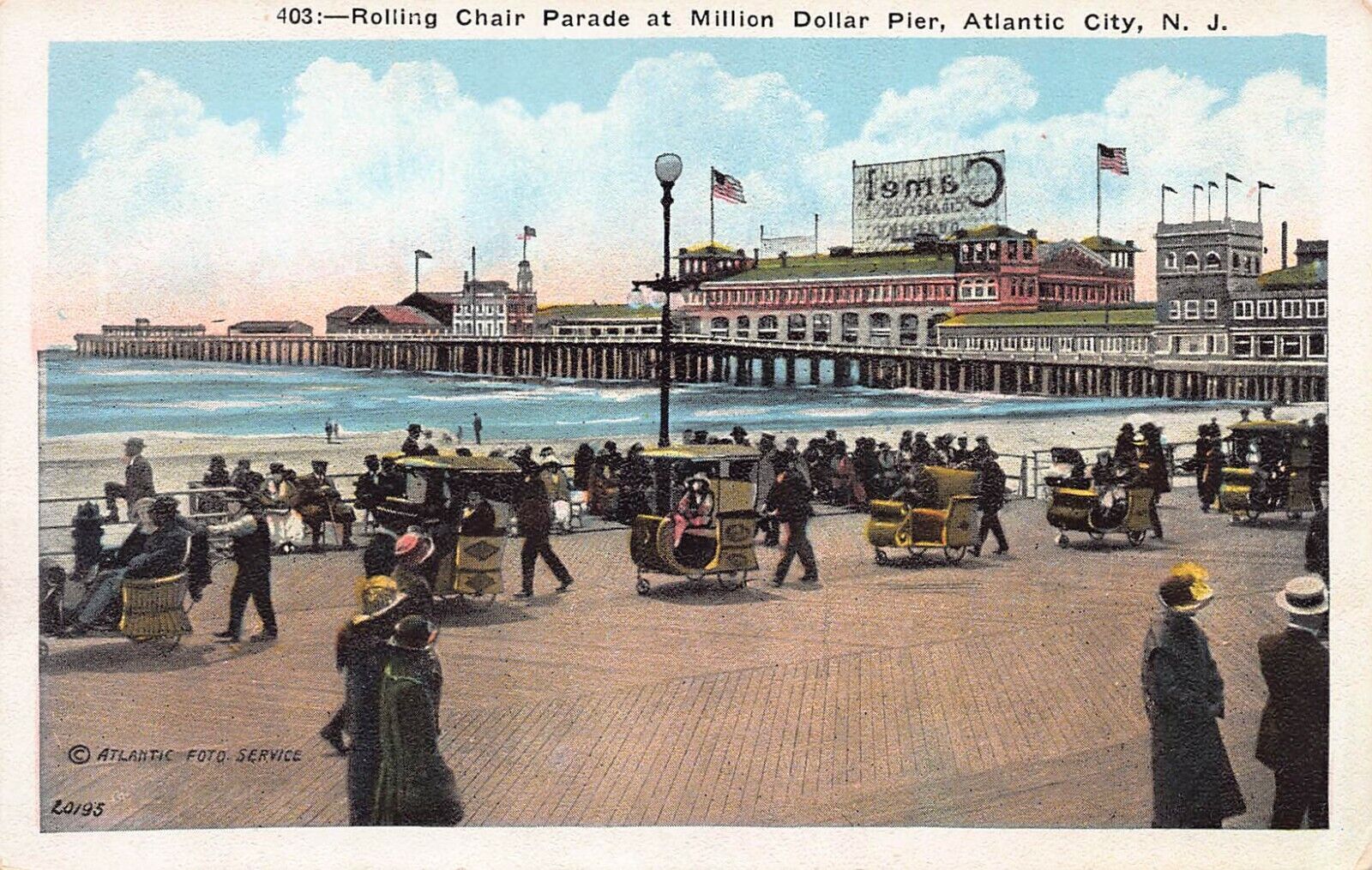 Rolling Chair Parade at Million Dollar Pier, Atlantic City, NJ, Early Postcard 