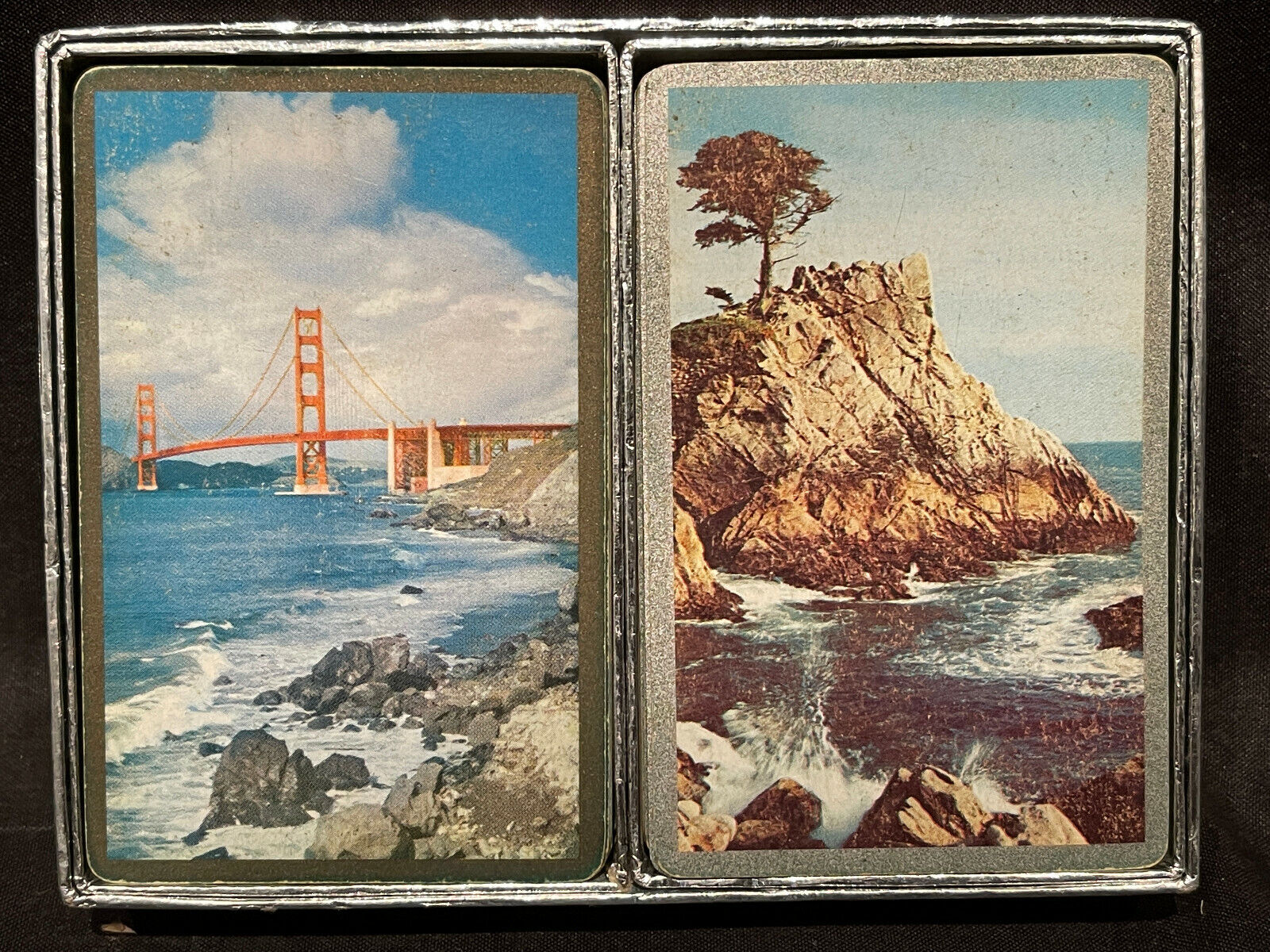 Vtg 60\'s Congress 606 Playing Cards SF Gloden Gate Bridge Silver Gold Twin Pack