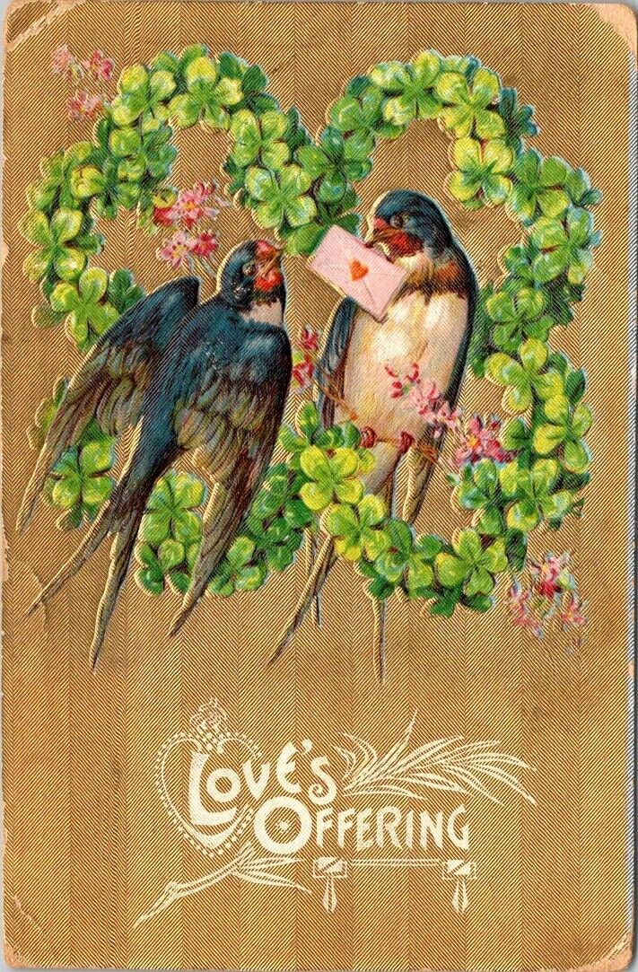 vintage postcard - LOVE'S OFFERING valentines day pc embossed posted 1909