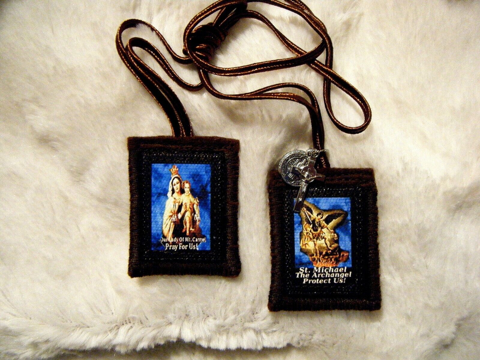 St. Michael The Archangel Brown Scapular 100% Wool Handmade in USA