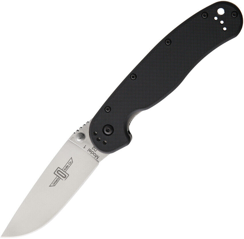 Ontario Rat Model 1 Linerlock Black Folding D2 Steel Satin Pocket Knife
