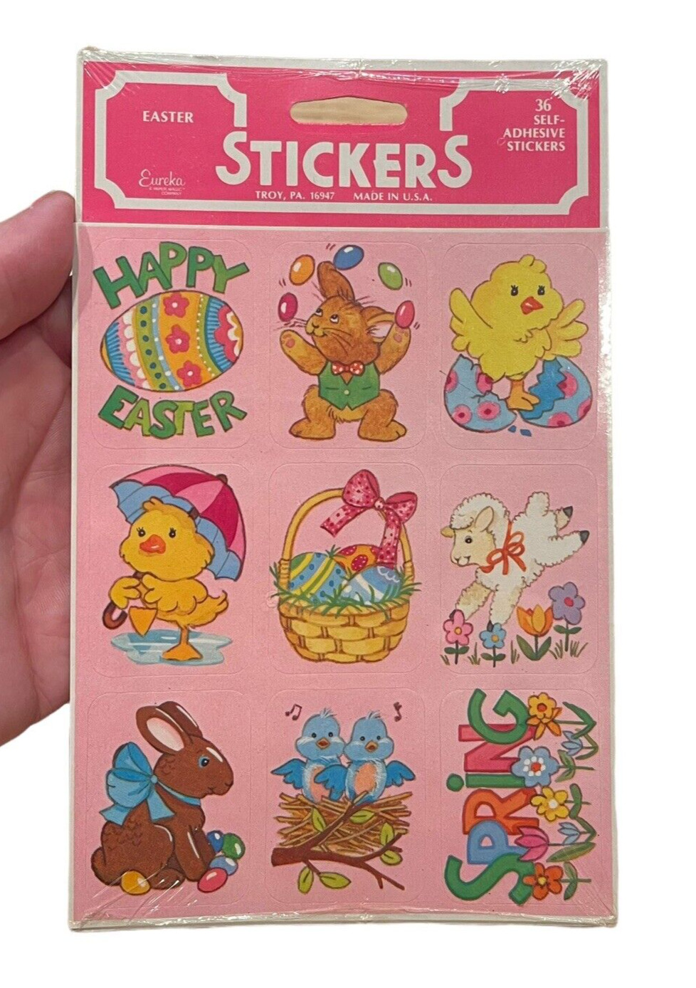 Vintage Eureka Easter Stickers 36 Count NOS Sealed Birds Chicks Lamb Pink USA