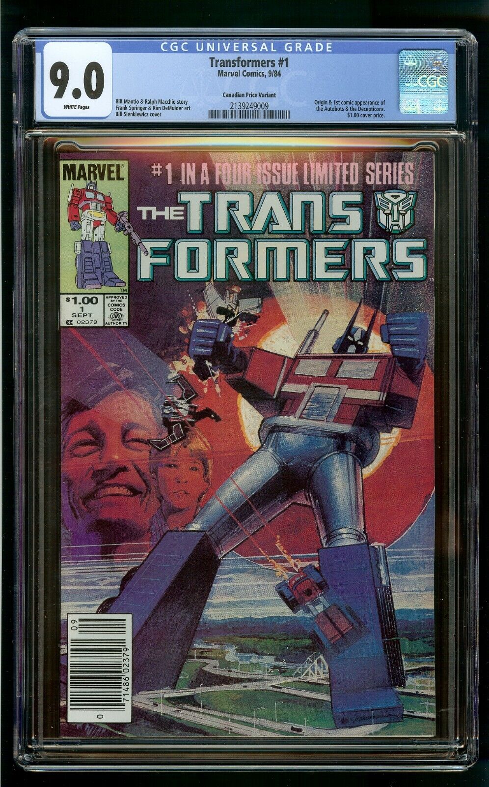 TRANSFORMERS #1 (1984) CGC 9.0 ORIGIN 1st APPEARANCE CANADIAN PRICE VARIANT CPV