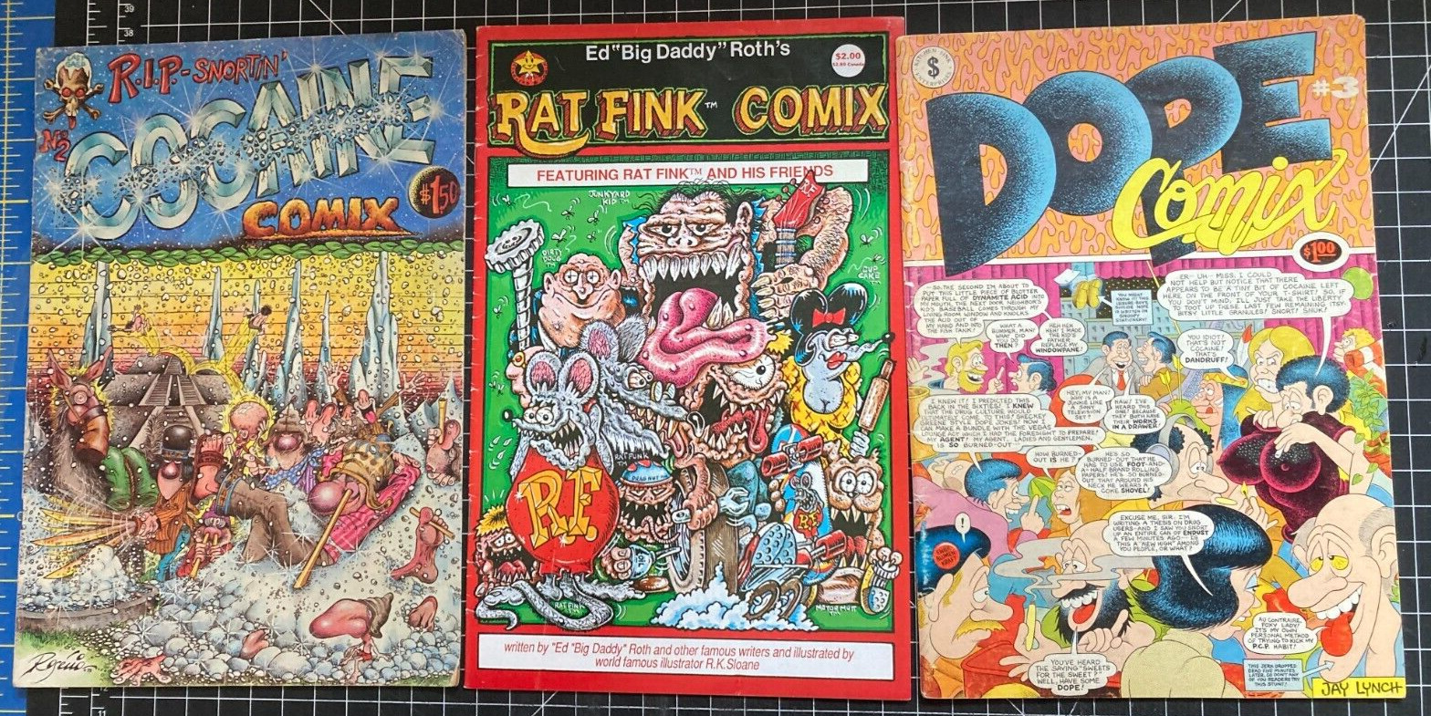 Underground Comics Lot RAT FINK #1 DOPE #3 COCAINE #2 Adult 1970s
