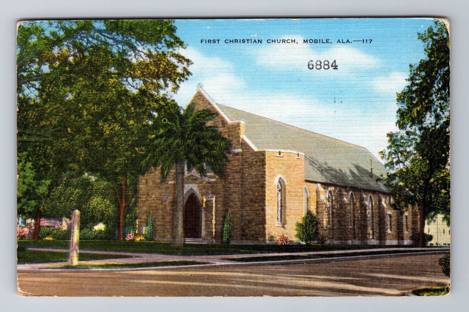 Mobile AL-Alabama, First Christian Church, Religion, Vintage c1949 Postcard