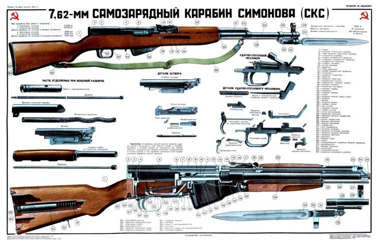 Color POSTER Of Soviet Russia SKS 45 Carbine Simonov 7.62x39 BUY Made In The USA