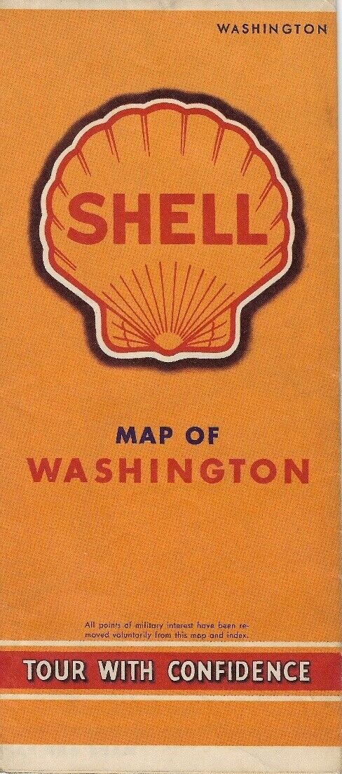 1942 SHELL OIL War Message Road Map WASHINGTON Mt Rainier Olympic National Parks