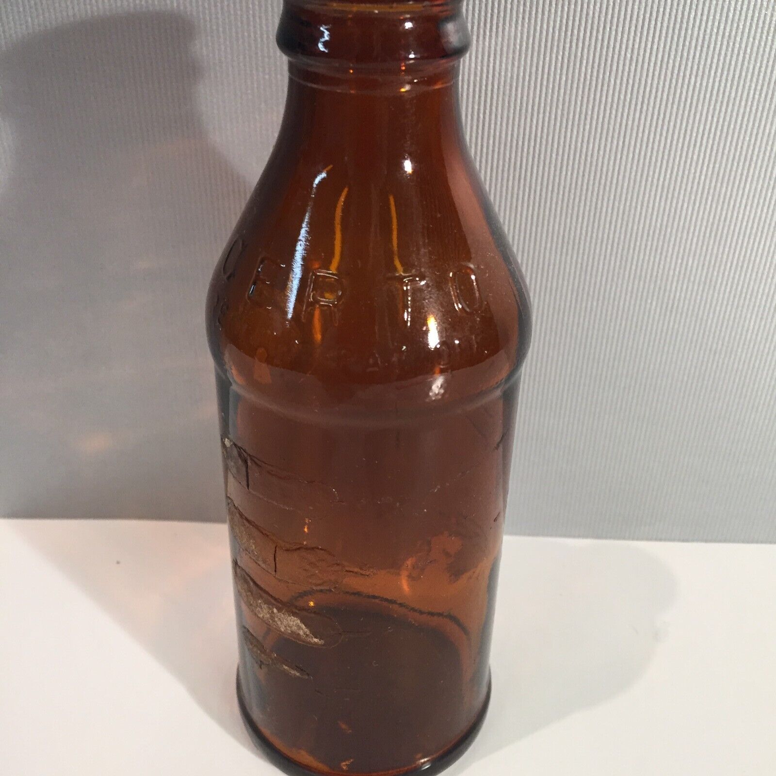 Vintage CERTO Amber Glass Bottle with Embossed Measuring Line on Side (TMC)