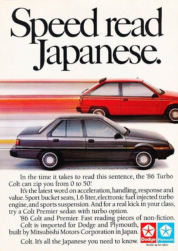 1986 Dodge Colt speed read Classic Advertisement Ad P65