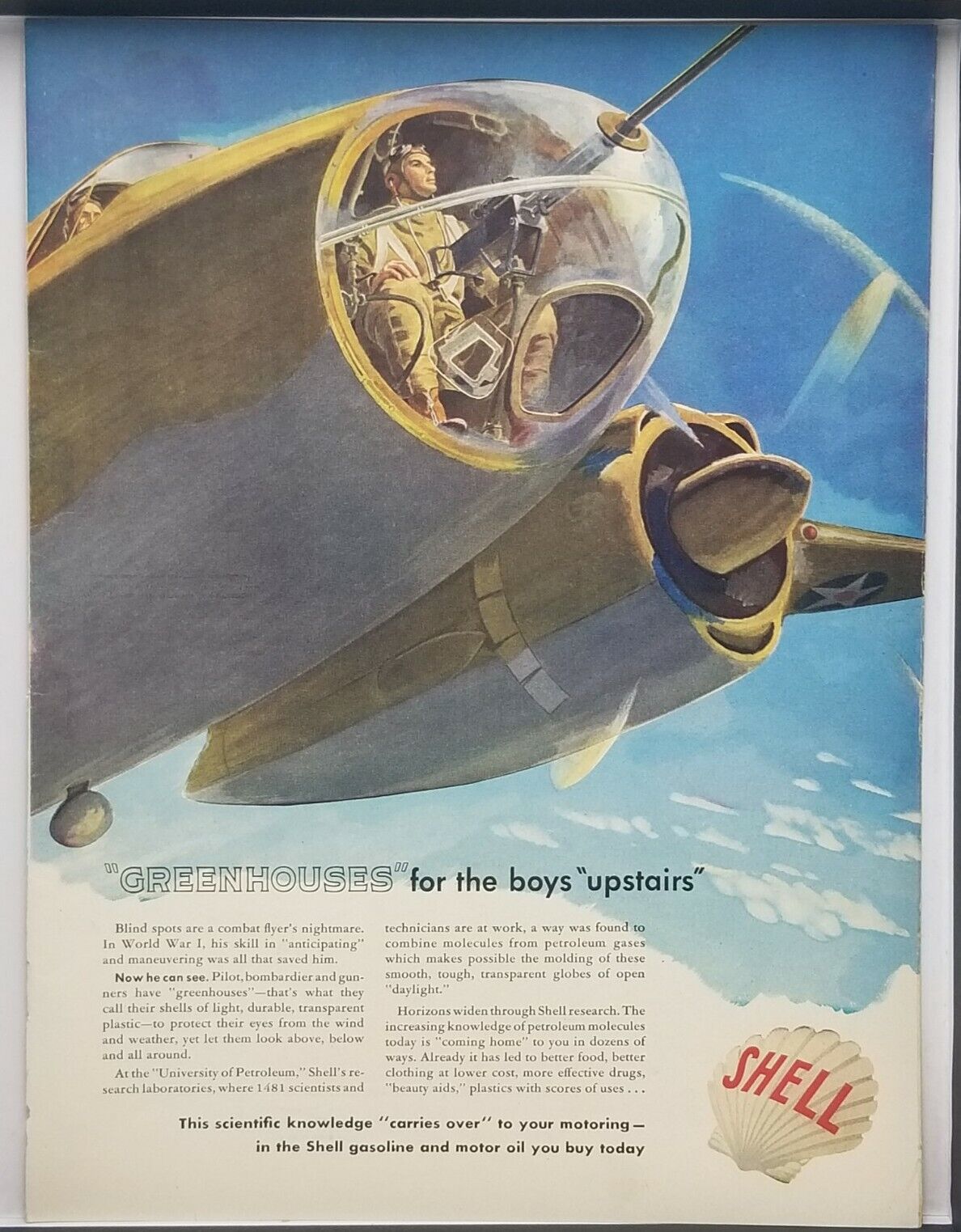 1942 Shell Gas Plane Greenhouses For The Boys Upstairs Vintage WWII Era Print Ad