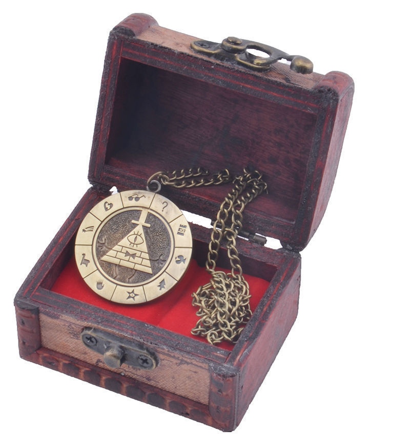 Gravity Falls Bill Cipher Necklace With Vintage Display Box Pyramid Pendant