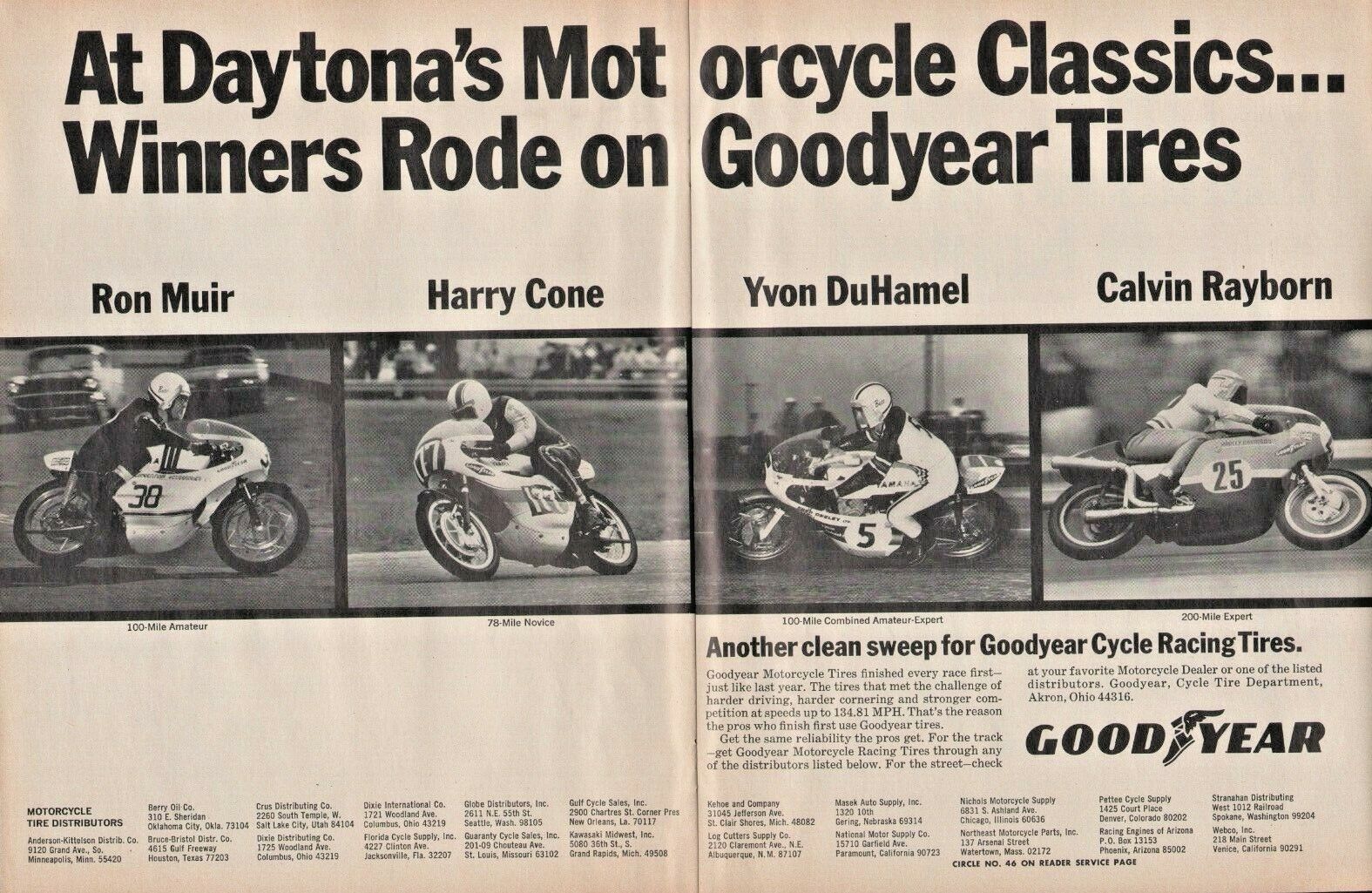 1969 Goodyear Motorcycle Racing Tires Daytona - 2-Page Vintage Motorcycle Ad