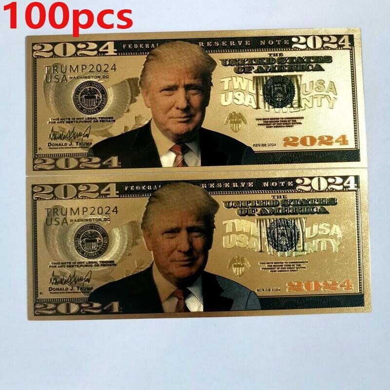 100PCS Donald Trump 2024 President Colorized $100 Dollar Bill Gold Foil Banknote
