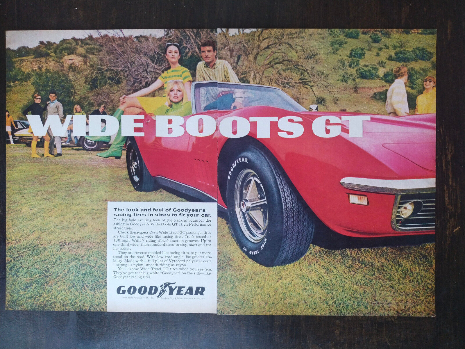 Vintage 1969 Goodyear Wide Boots GT Tires Corvette Full Page Original Ad 1223