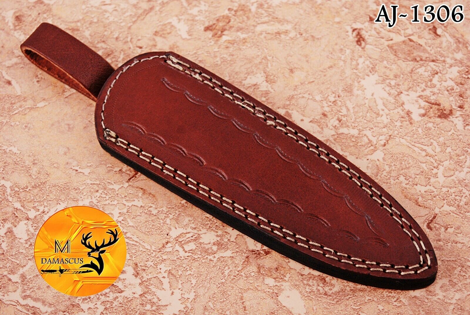HANDMADE ENGRAVED PURE COW LEATHER SHEATH FOR FIXED BLADE KNIFE 1306