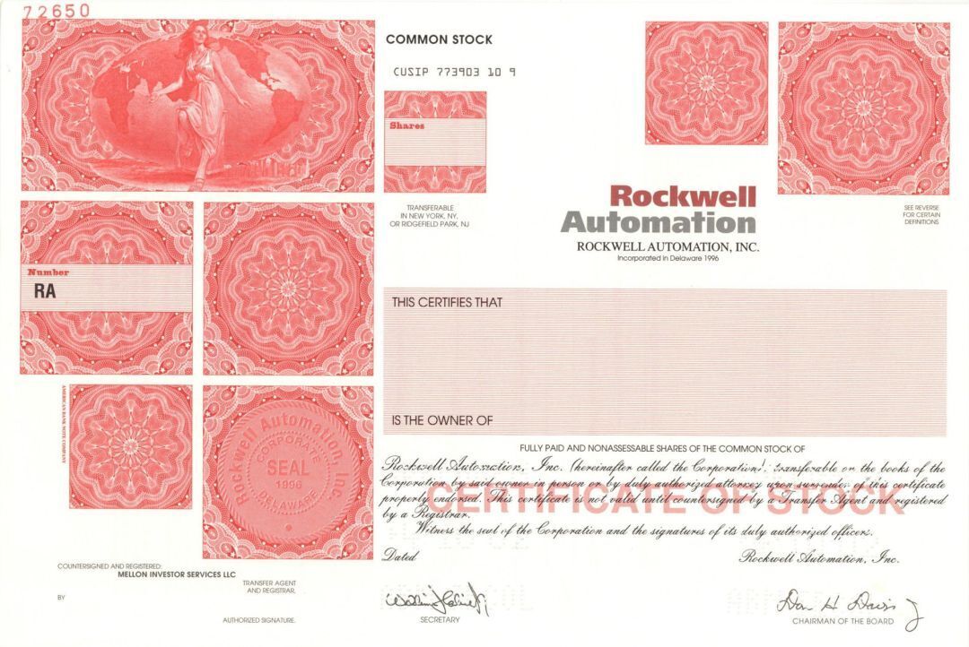Rockwell Automation, Inc. - 2002 Specimen Stock Certificate - Specimen Stocks & 