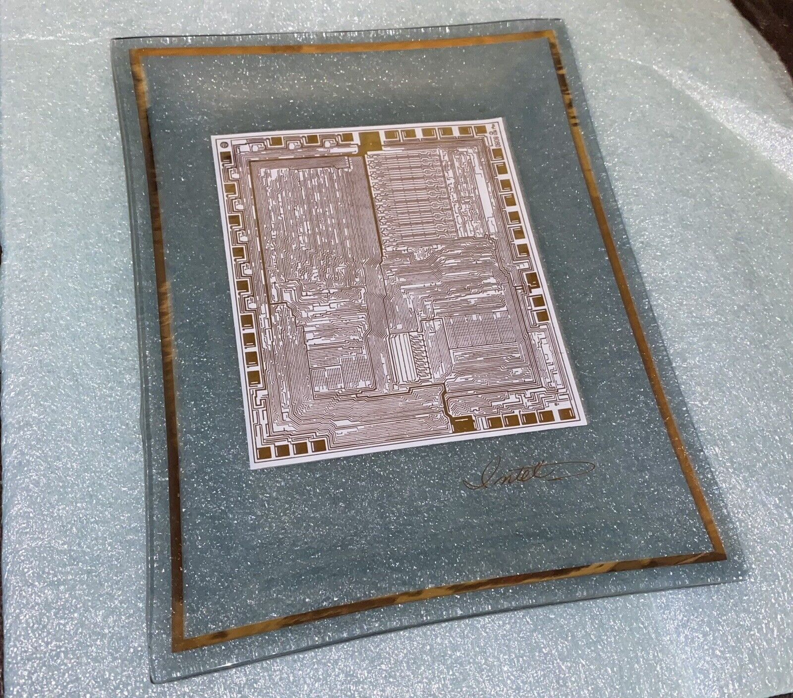 Intel 8080 Microprocessor Gold Glass Commemorative Dish 1974