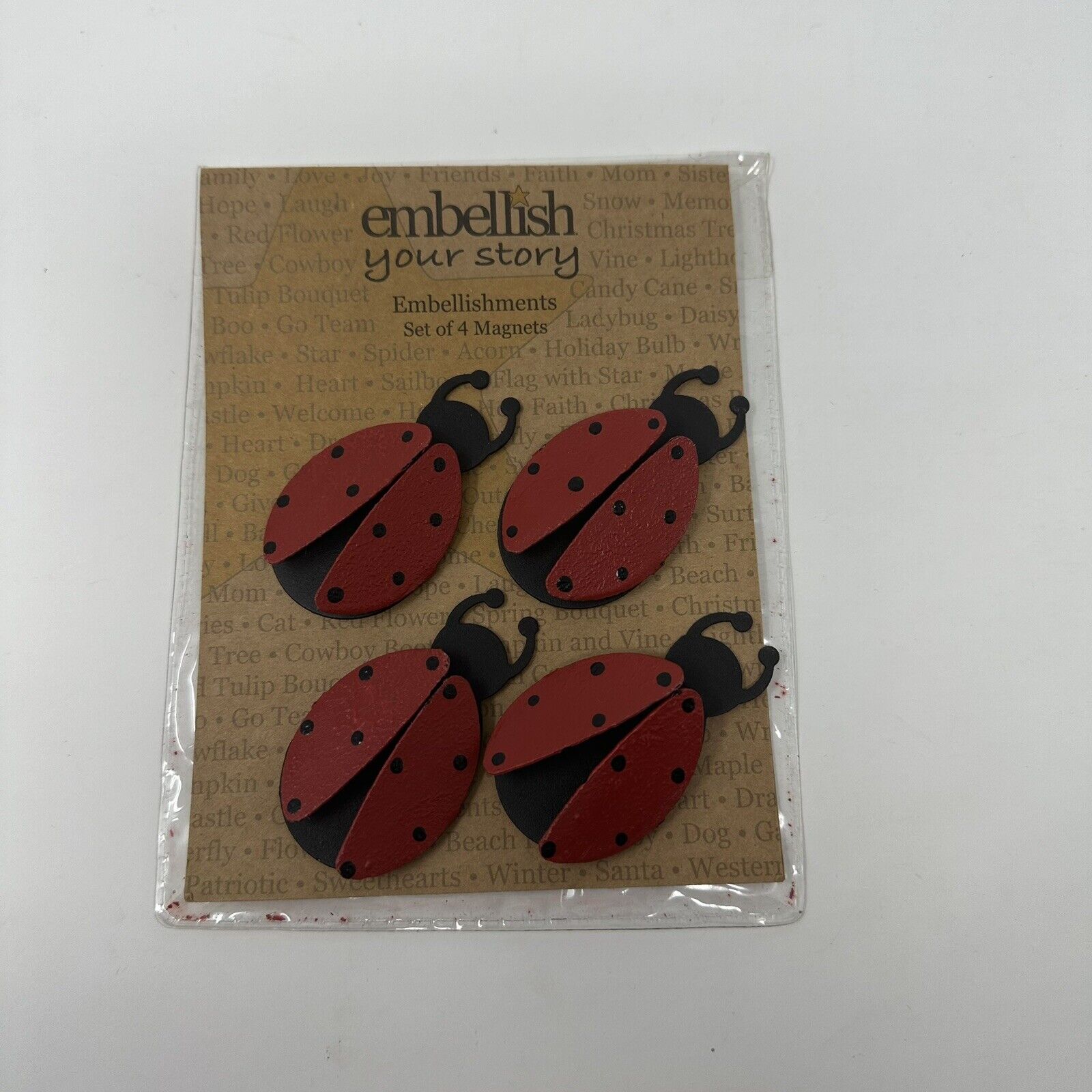Embellish Your Story Set Of 4 Ladybug Magnets Metal Red Black Demdaco Summer