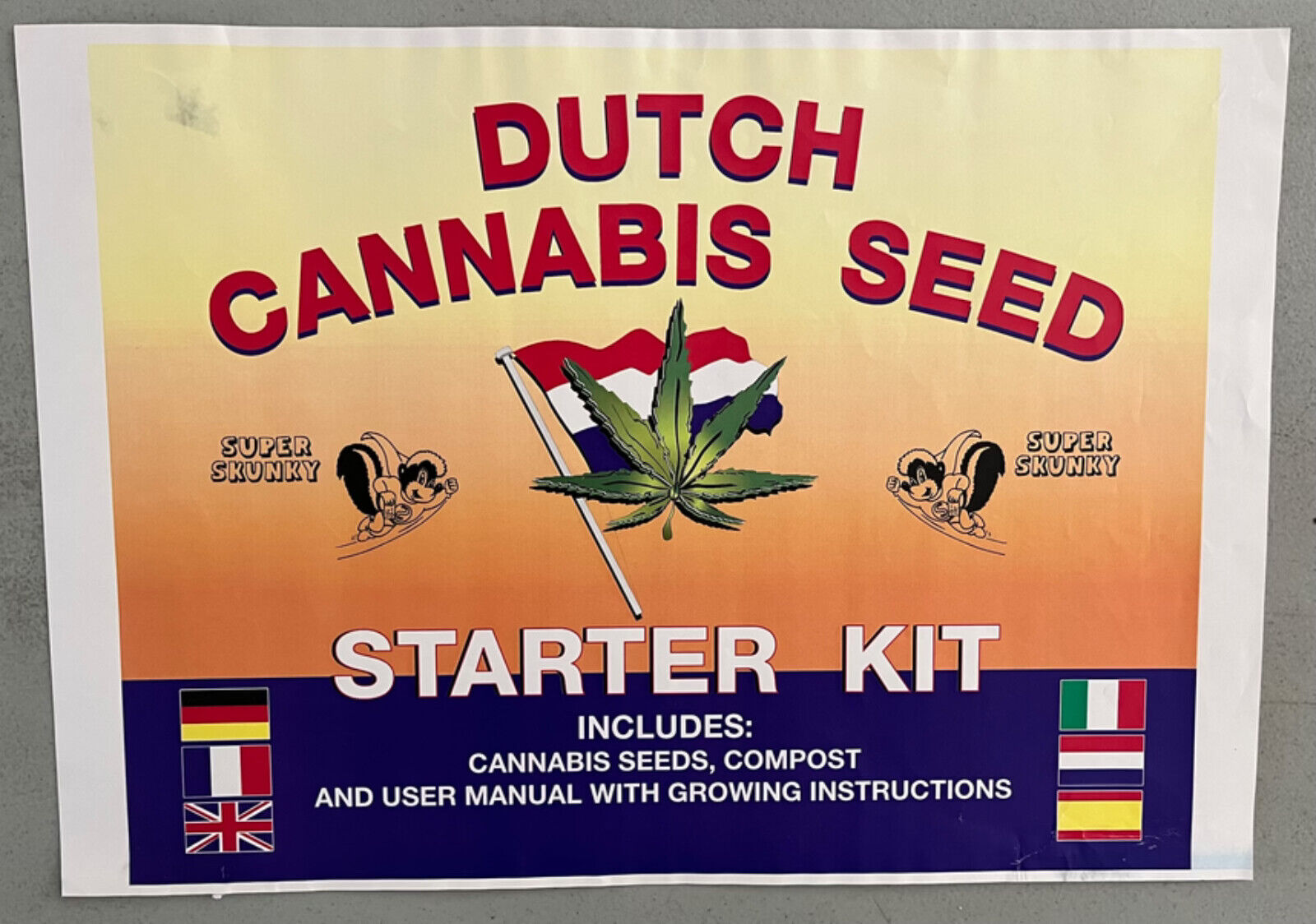 Vintage marijuana poster Dutch cannabis Super Skunk cause counterculture 