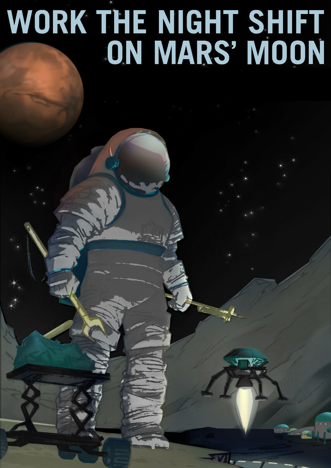 Space Poster - Mars Job Recruitment - Night Shift Work - NASA - A4 Wall Art