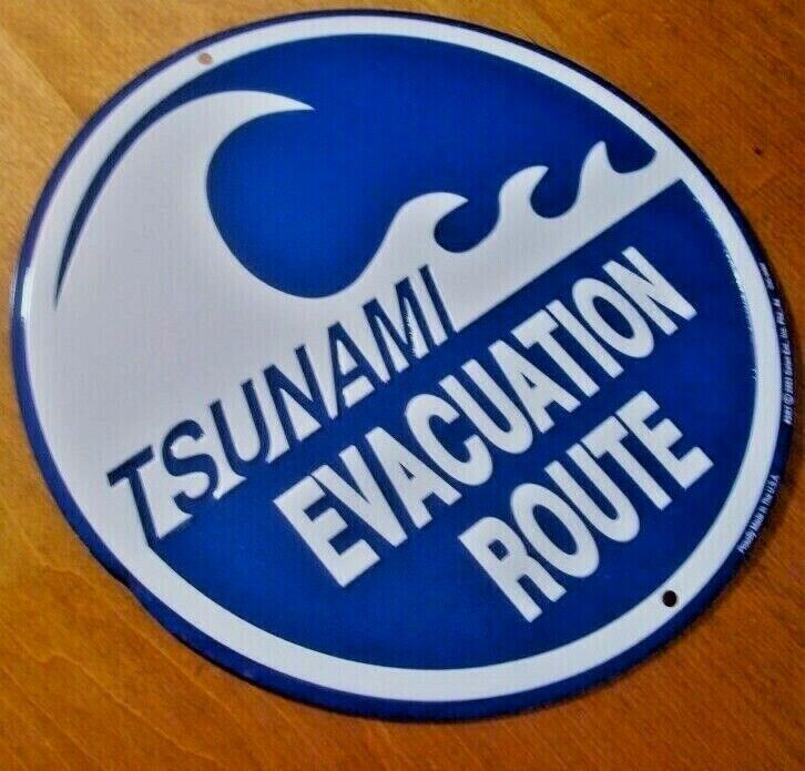 TSUNAMI EVACUATION ROUTE with Wave Round Blue Decorative Street Road Sign NEW