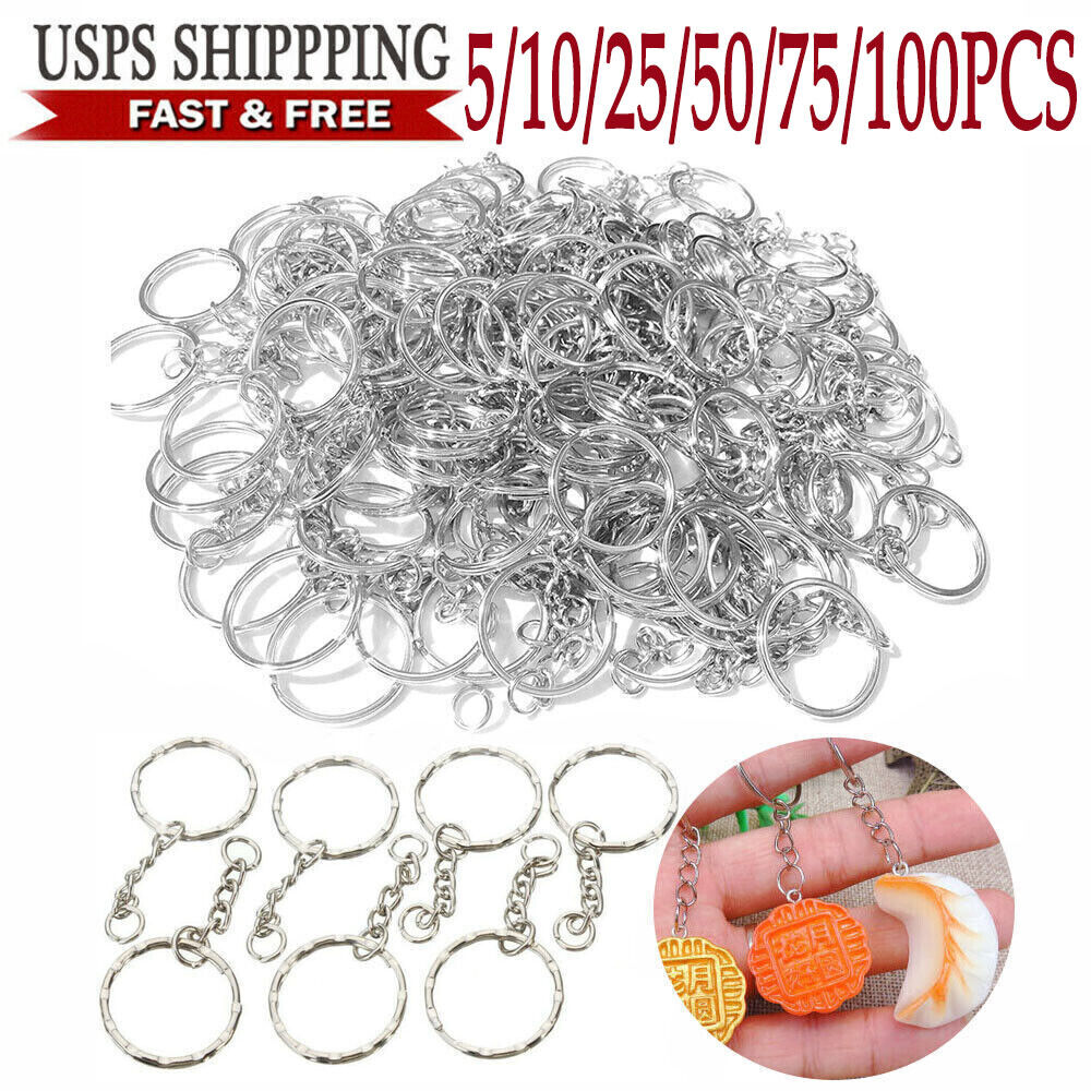 5-100PCS Keyring Blanks Silver Tone Key Chains Findings Split Rings With 4 Link