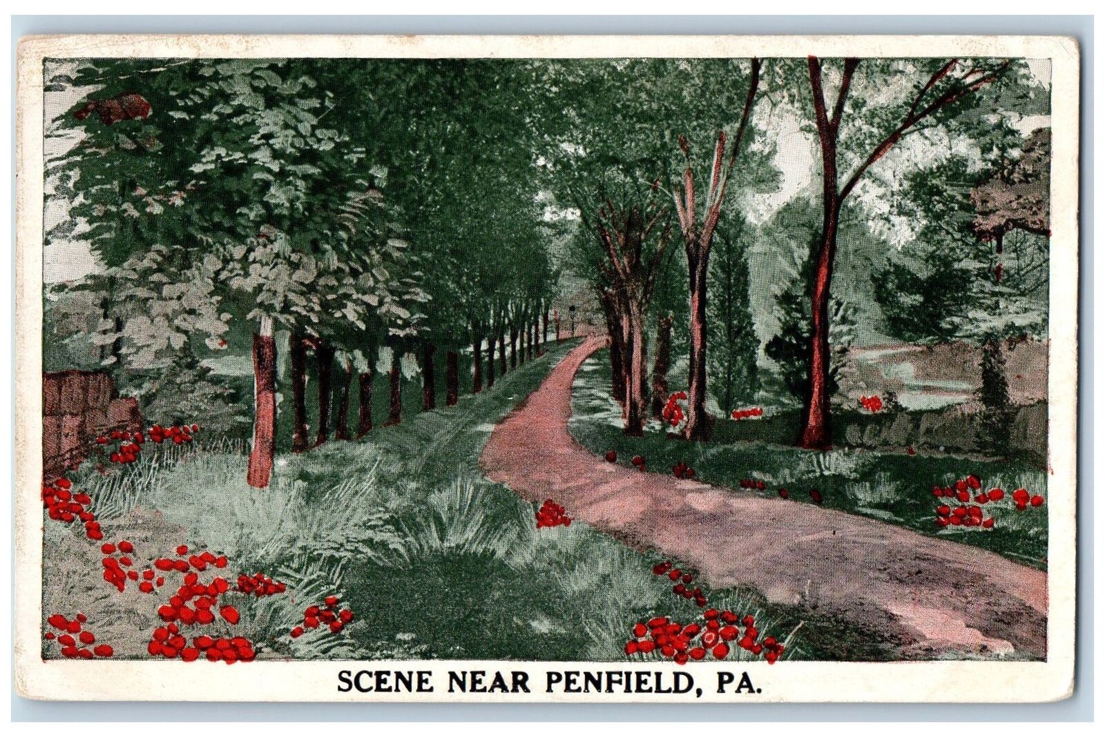 Penfield Pennsylvania Postcard Scenic View Of Trees River Flowers 1915 Antique
