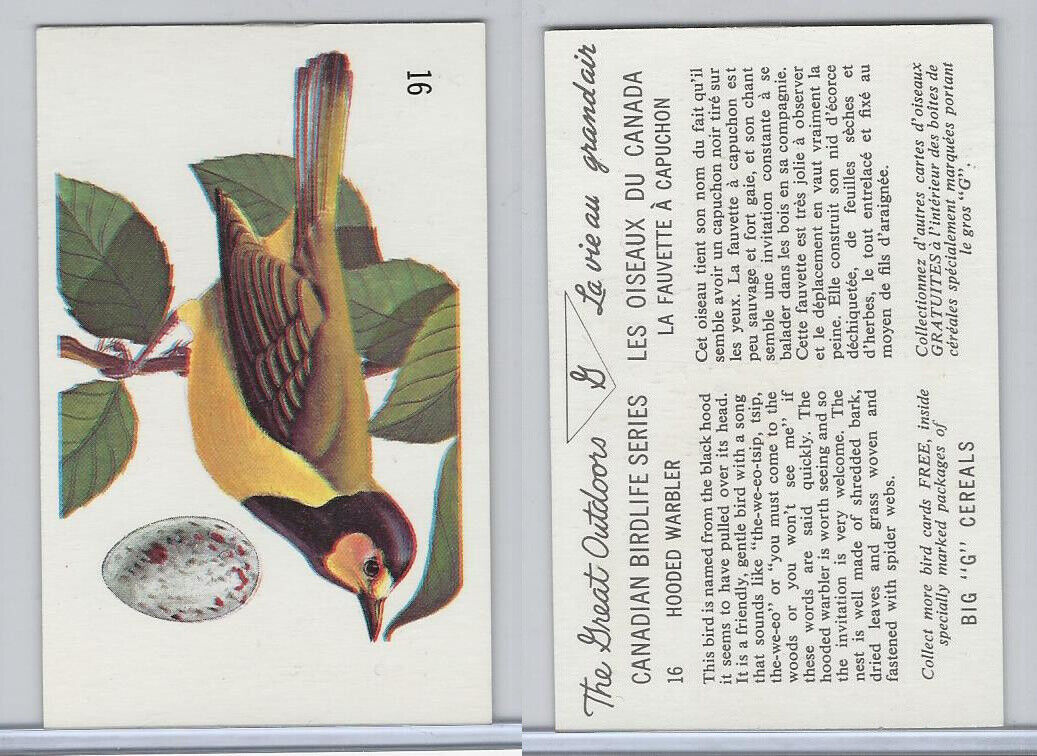 FC33-2  General Mills, Canadian Birdlife, 1960, #16 Hooded Warbler