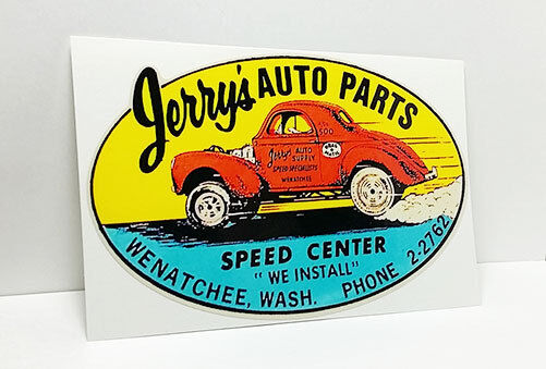 JERRY\'S AUTO PARTS Washington Vintage Style DECAL / STICKER, rat rod, racing,car