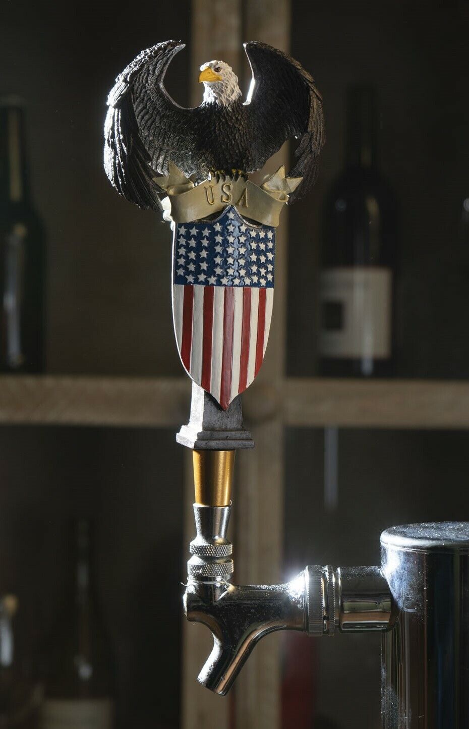 Ebros American Bald Eagle USA Flag Shield Novelty Beer Tap Handle Figurine