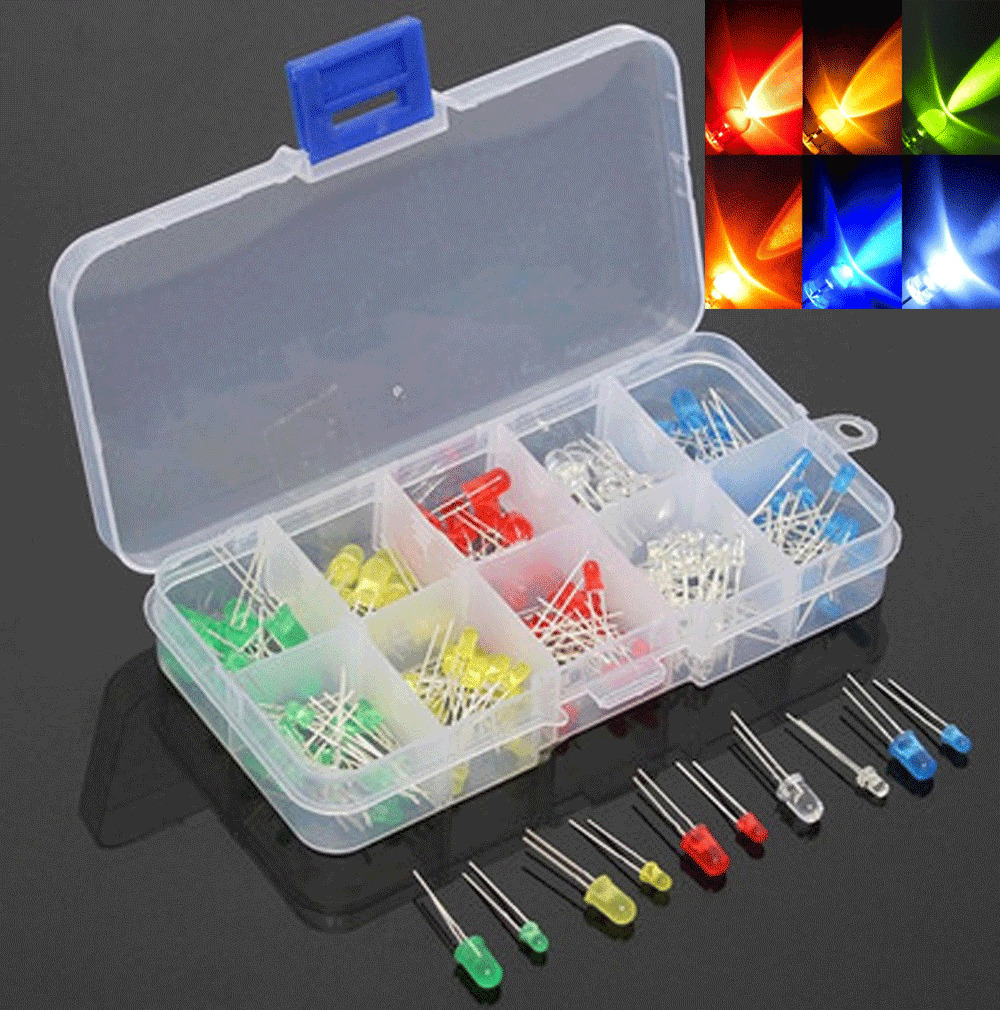 150pcs 3mm 5mm LED Light Emitting Diode White Red Green Yellow Assorted DIY Kit