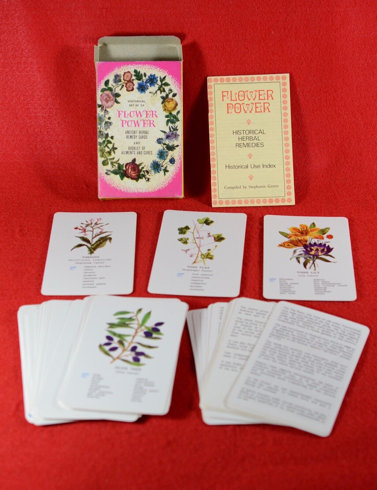 Vintage Flower Power #7 Historical Set of 50 Herbal Remedy Cards & Instructions