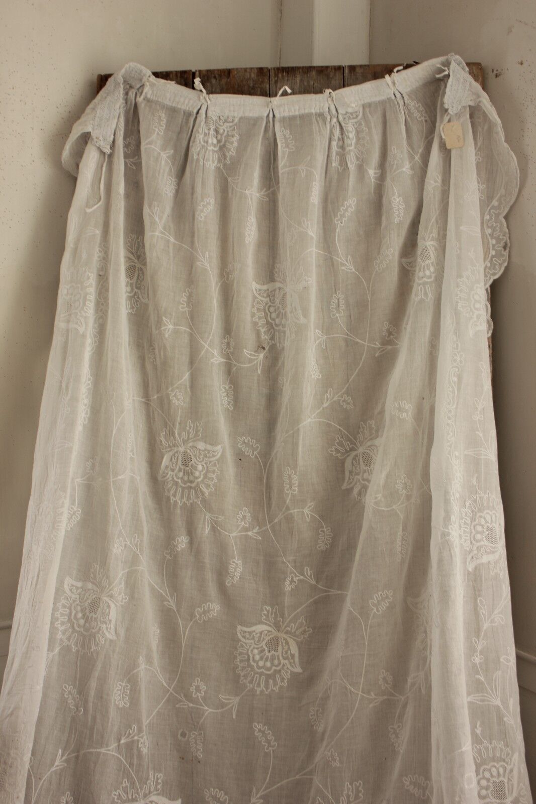 Curtain White tambour lace embroidered tulle net curtain gorgeous shabby chic