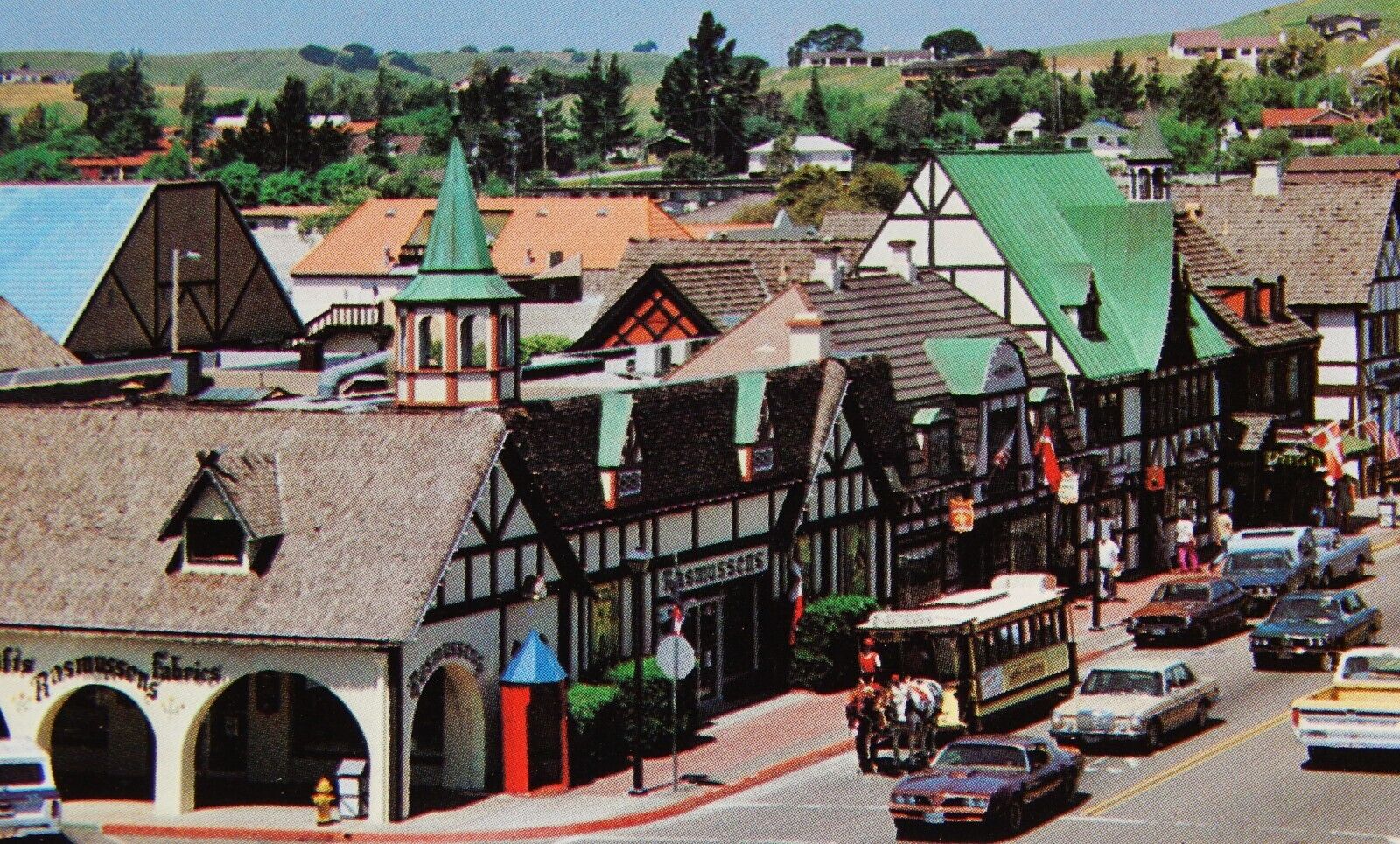 Vintage Postcard, SOLVANG, CA, Aerial View Of Danish Style Town & Trolley, Map