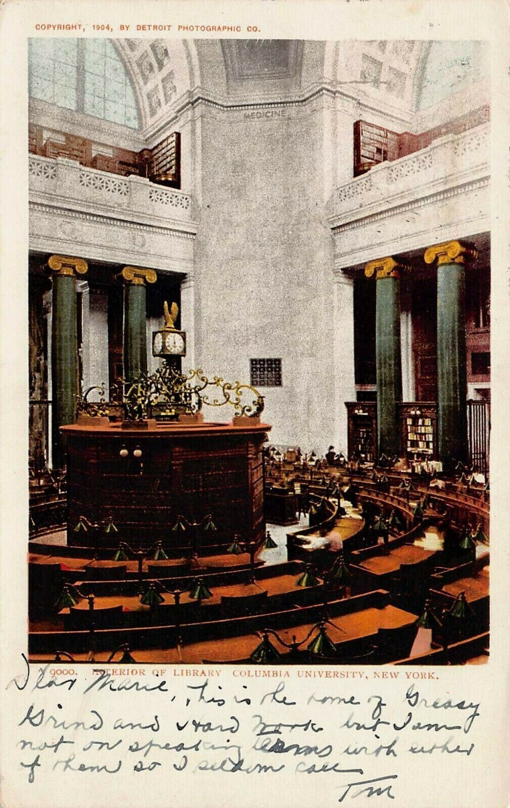 Library Interior, Columbia University, 1904 Postcard, Detroit Photographic Co.