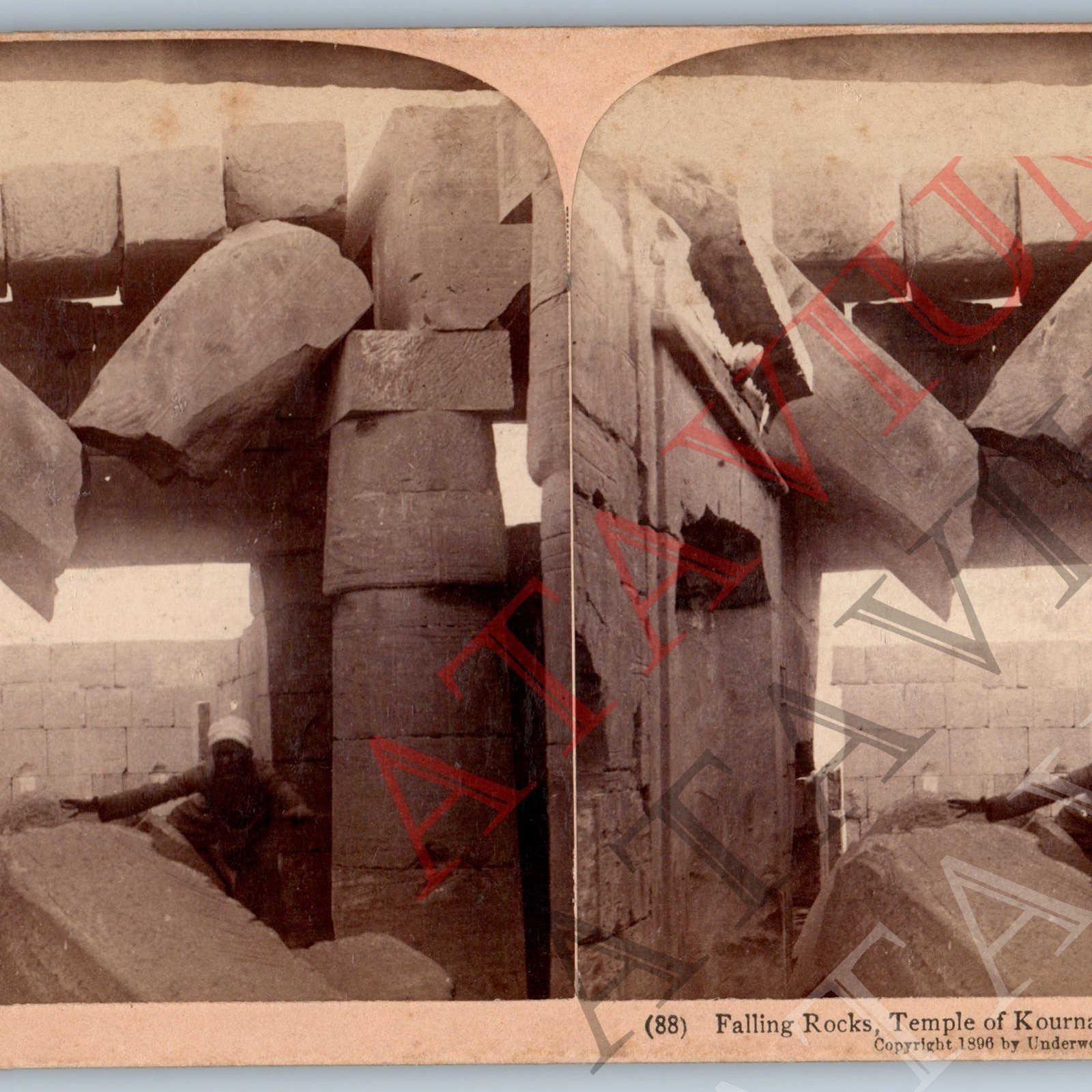 1896 Thebes, Egypt Temple Kournah Ancient Ruins Real Photo Stereoview Stone V43