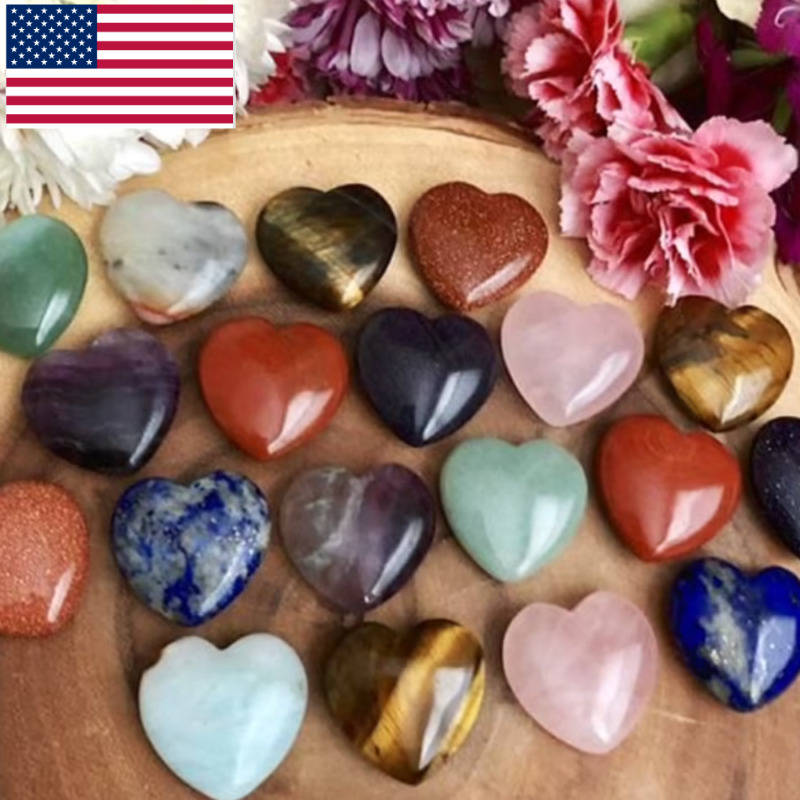 10Pcs 20mm Natural Quartz Crystal Stone Heart Chakra Healing Heart Gemstone HOT