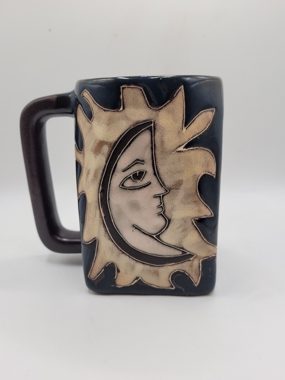 Mara Stoneware Art Pottery Mexico 20oz Coffee Tea Mug Sun Moon 