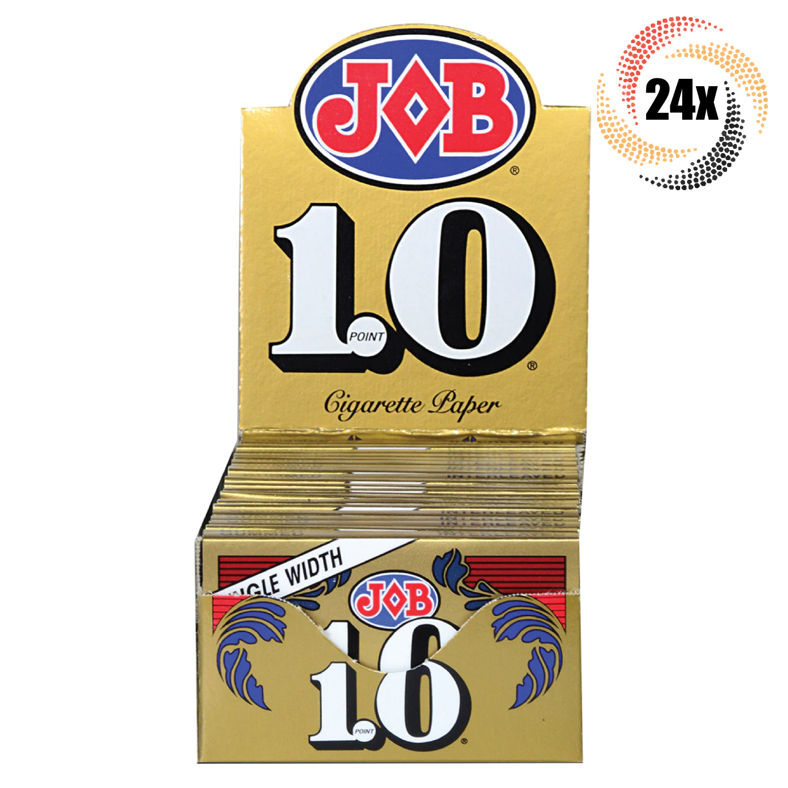 Full Box 24x Packs Job Gold Single Wide 1.0 | 32 Papers Each | + 2 Rolling Tubes