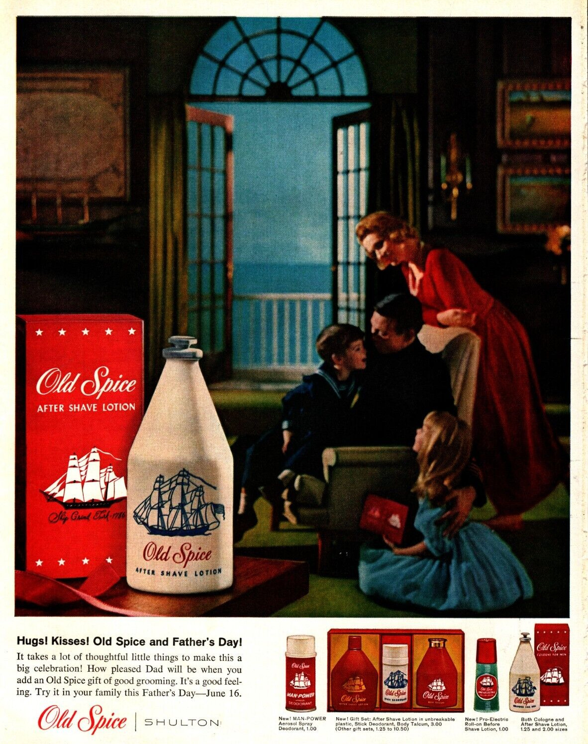 1963 Old Spice Vintage Print Ad Fathers Day Hugs And Kisses Family