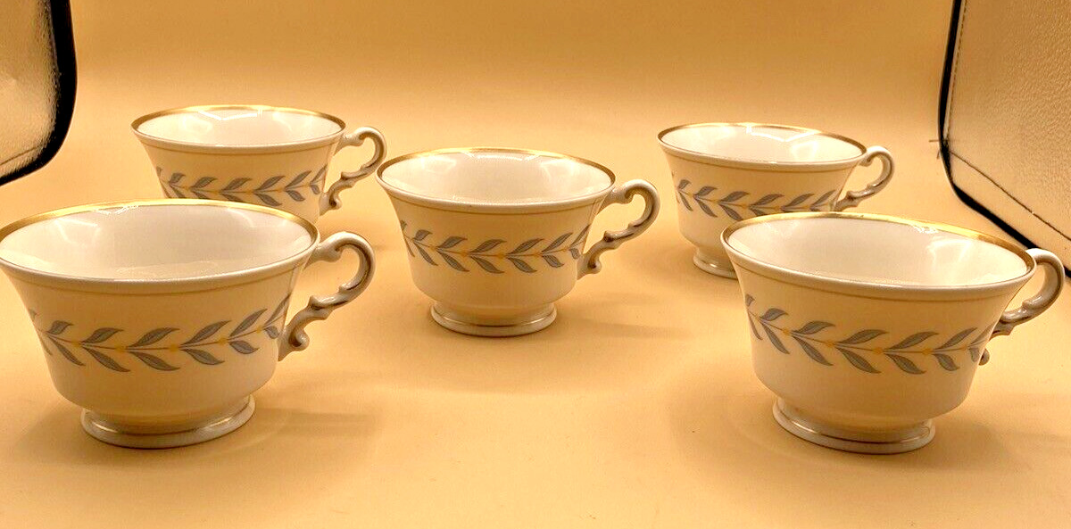 5 Cups Syracuse China Old Ivory Sherwood Blue Laurel Leaves Gold Trim CUPS ONLY