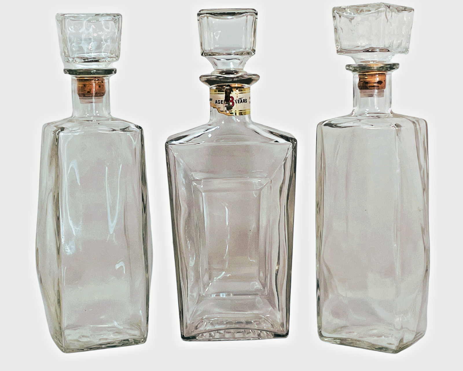 Lot of 3 Vtg Whiskey Decanters Clear Glass Liquor Bottles Stoppers Jim Beam 11\