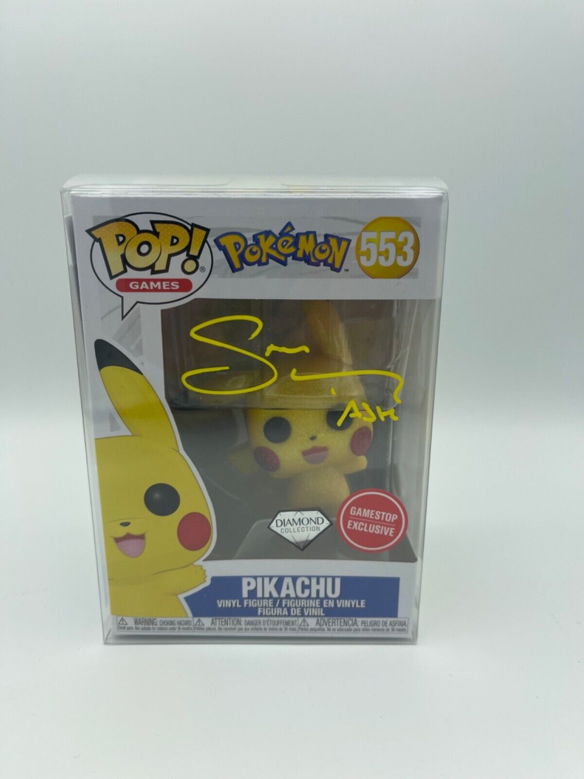 Funko Pop Pikachu #553 signed by Sarah Natochenny COA JSA Game Stop Diamond POP