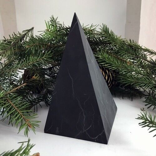 High Unpolished shungite pyramid 180mm 7″ Karelia EMF home decor design C60