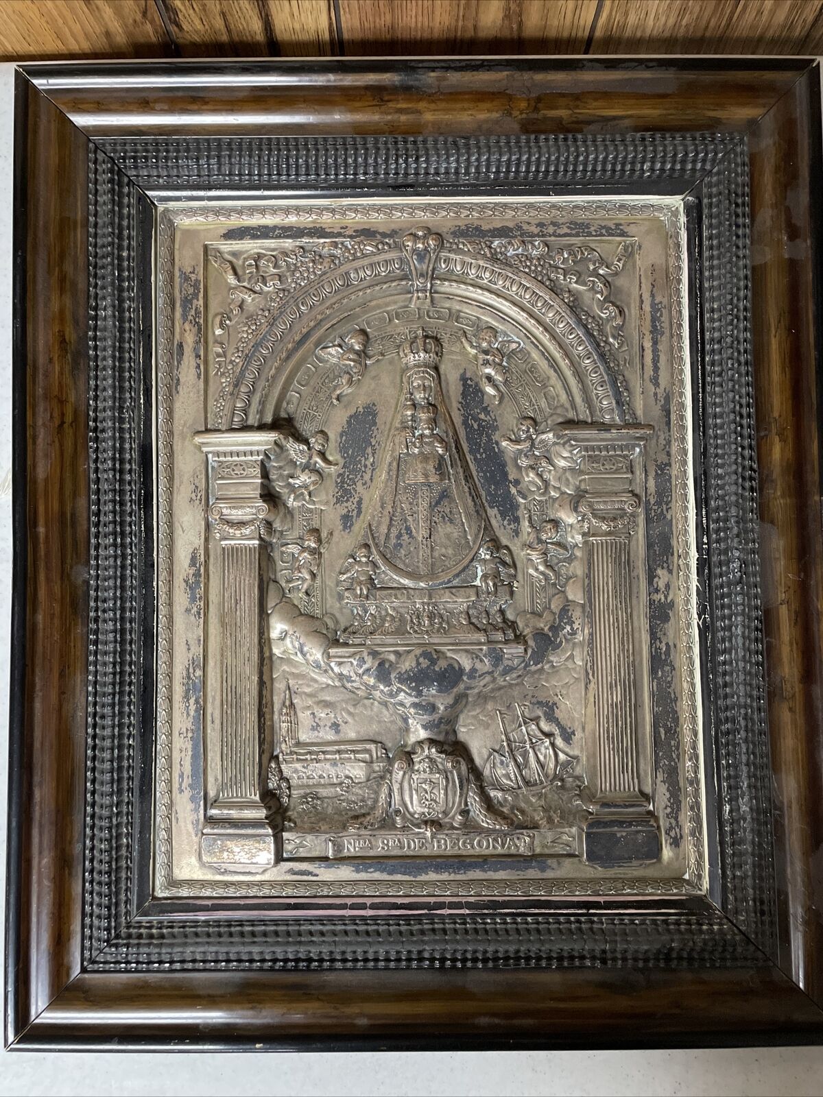 Vintage Embossed Religious Silverplate Figural 14 x 11 | Ntra Sra De Begona