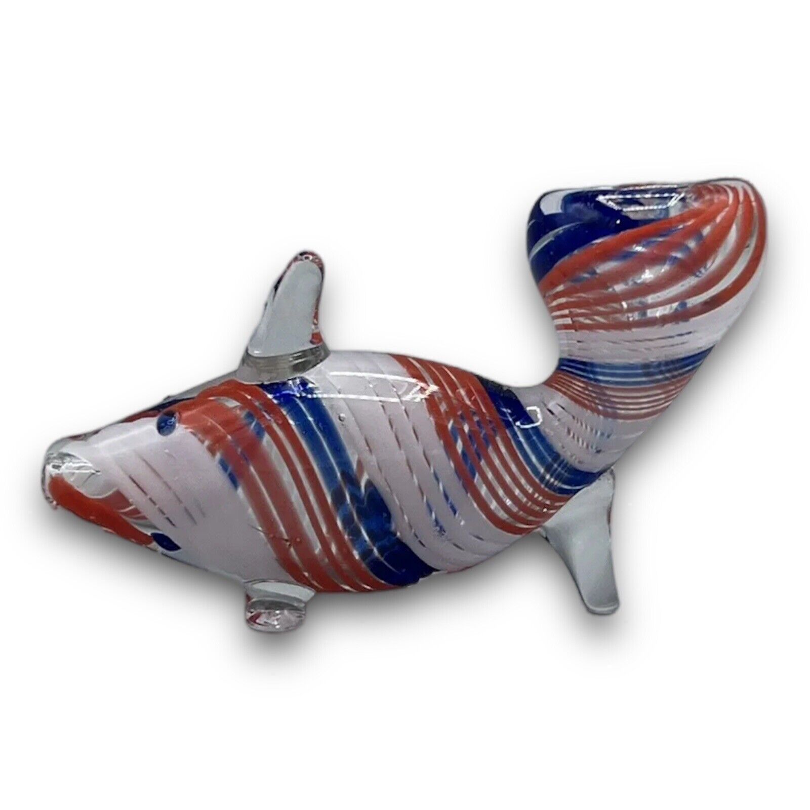 Glass Pipe Bowl FISH SHAPED Collectible Tobacco Smoking Pipe RED WHITE - 3.5\