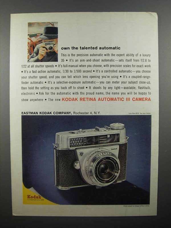 1961 Kodak Retina Automatic III Camera Ad - Talented