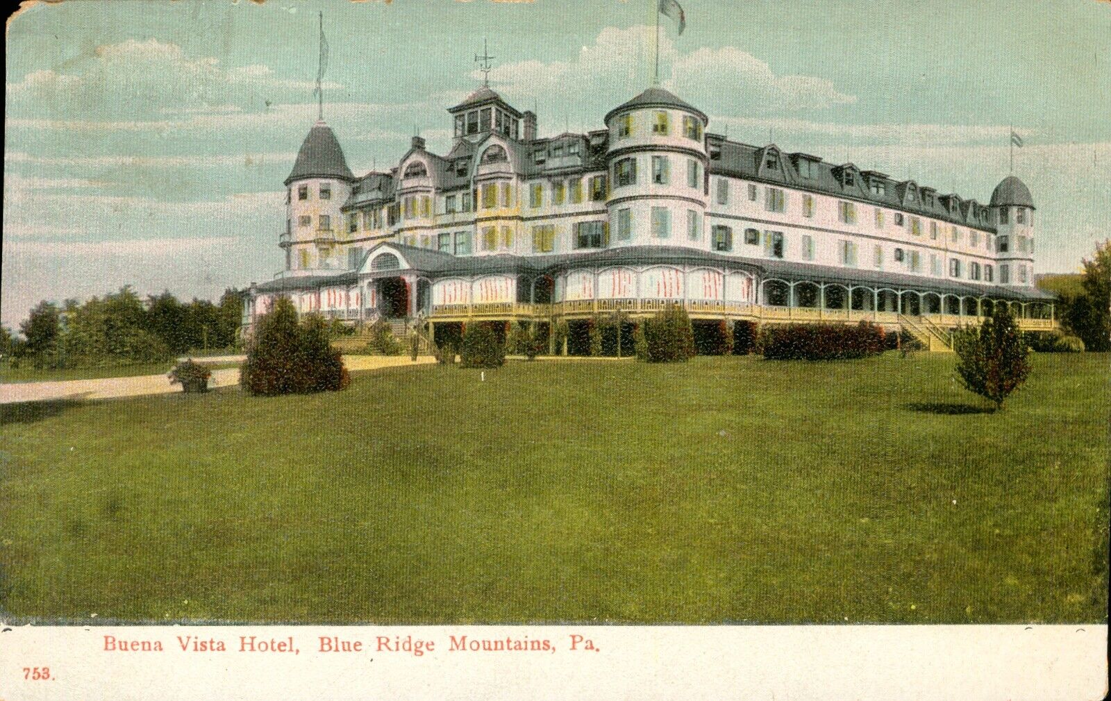 BLUE RIDGE MOUNTAINS, PA, Buena Vista Hotel 1908 Antique Postcard